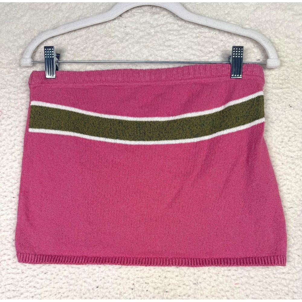 FP Beach Tube Top Womens Large Pink Striped Knit Beach Stretch Casual Vacation
